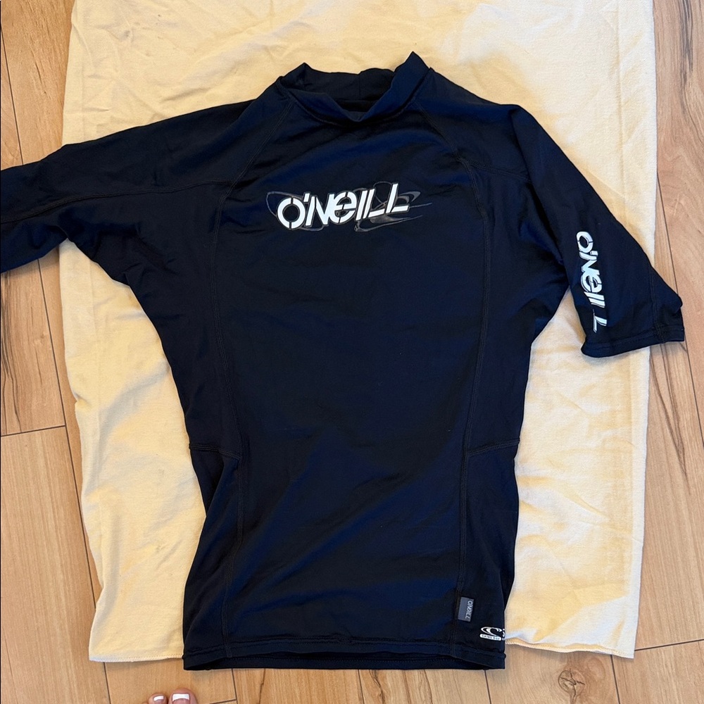 O'Neill Black Short Sleeve Surf Rash Guard with White Logo
